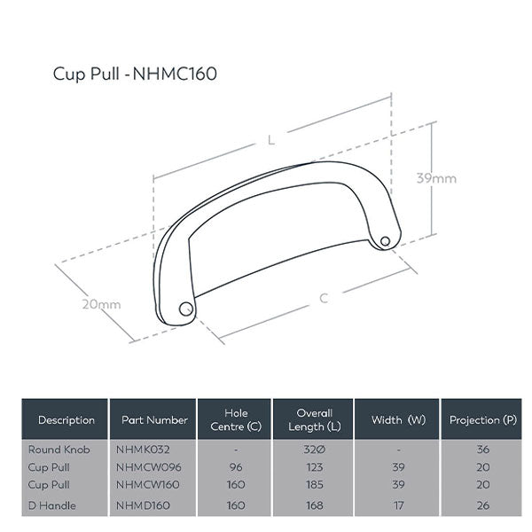 Momo Handles New Hampton Large Cup Pull 160mm Dull Brushed Nickel