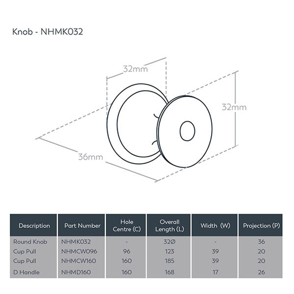 Momo Handles New Hampton Round Knob 32mm Dull Brushed Nickel