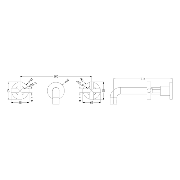 Nero X Plus Wall Basin Set 214mm Technical Drawing - The Blue Space