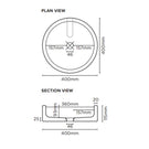 Nood Co Bowl Wall Hung Basin Technical Drawing - The Blue Space