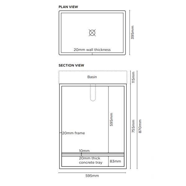 Nood Co Box Basin Vanity Set Technical Drawing - The Blue Space