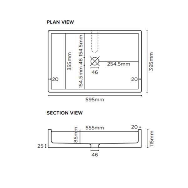 Nood Co Box Basin Surface Mount Technical Drawing - The Blue Space