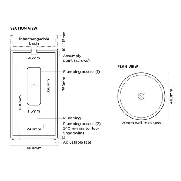 Nood Co Cylinder Hoop Basin Technical Drawing - The Blue Space