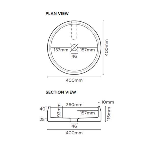 Nood Co Prism Basin Circle Surface Mount Technical Drawing - The Blue Space