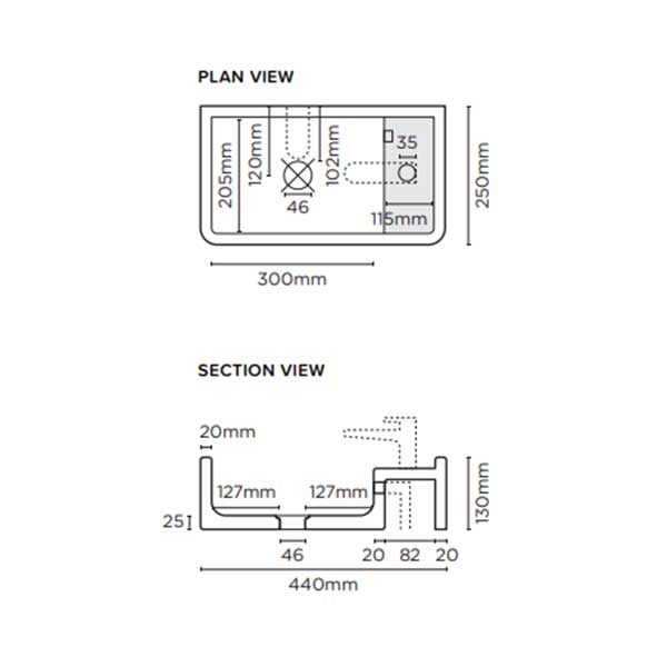Nood Co Shelf 01 Basin Surface Mount Basin Technical Drawing - The Blue Space