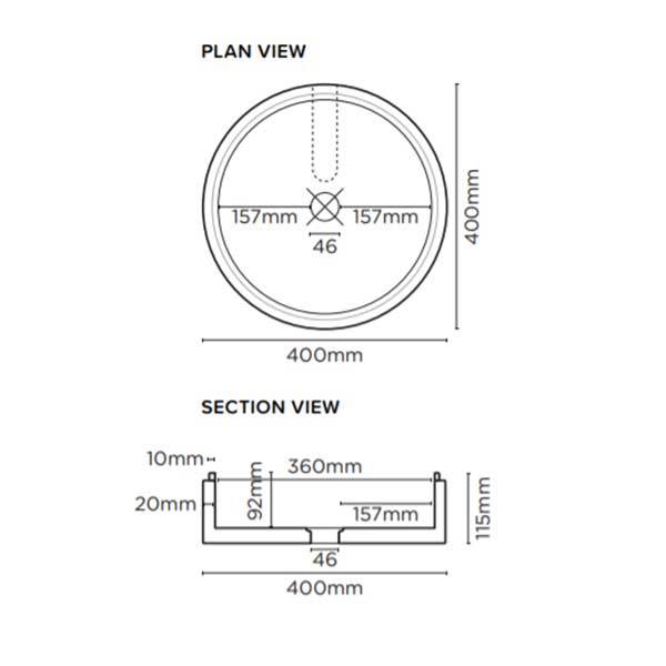 Nood Co Stepp Circle Wall Hung Basin Technical Drawing - The Blue Space