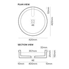 Nood Co Tubb Basin Surface Mount Technical Drawing - The Blue Space