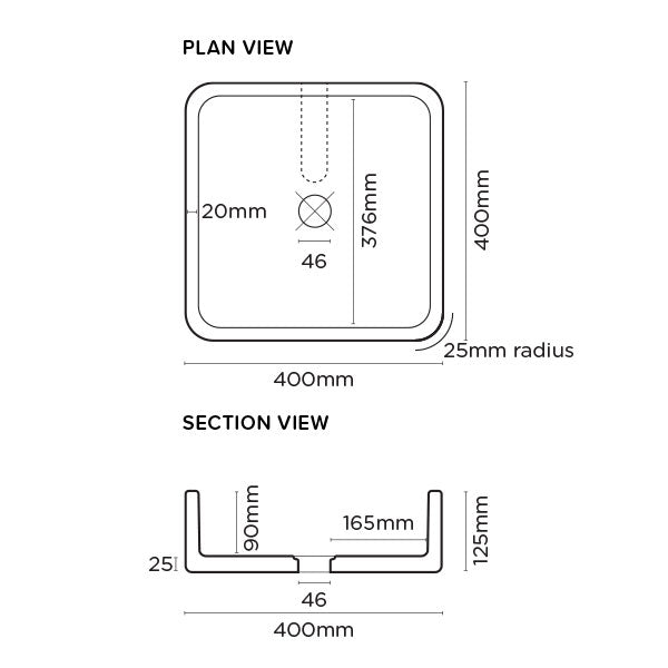 Nood Co Vesl Square Basin Surface Mount Technical Drawing - The Blue Space
