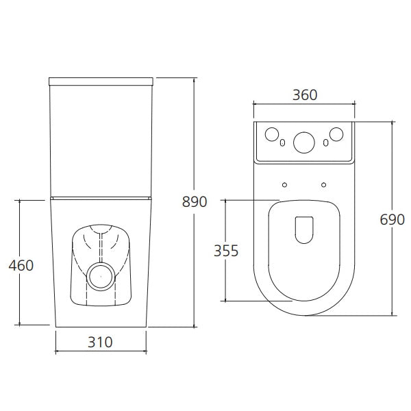 Oliveri Vienna Comfort Height Back to Wall Rimless Toilet Suite Technical Drawing - The Blue Space