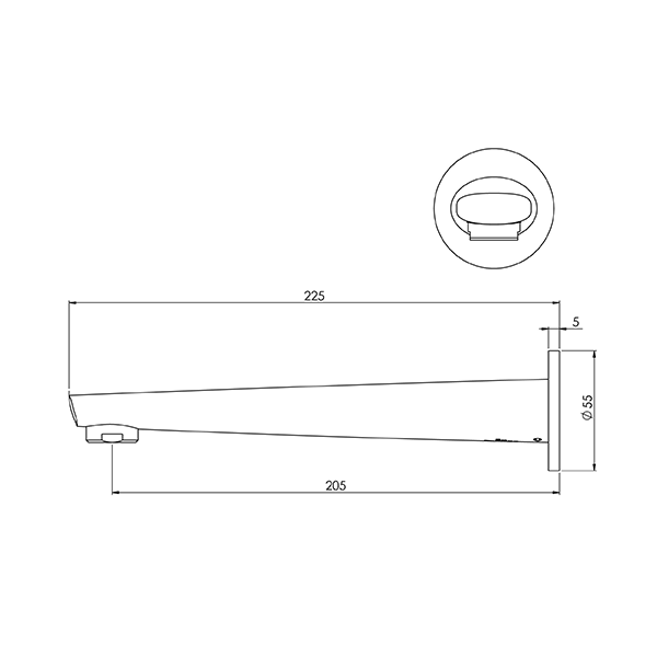 Phoenix Arlo Wall Bath Outlet 200mm Technical Drawing - The Blue Space