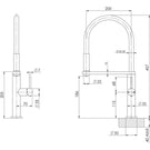 Phoenix Blix Flexible Host Sink Mixer Round Technical Drawing - The Blue Space
