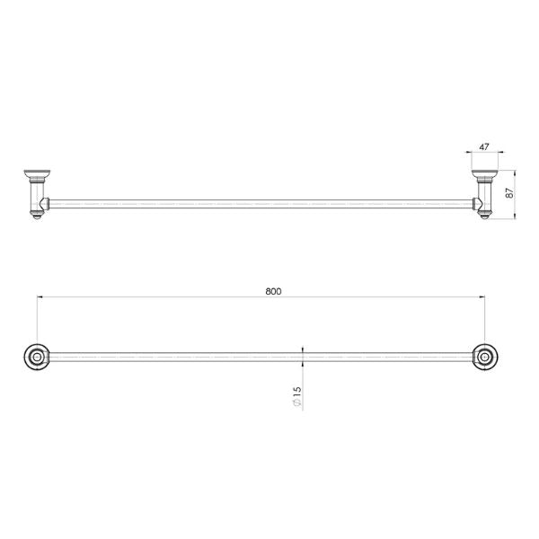 Technical Drawing; Phoenix Cromford Single Towel Rail 800mm