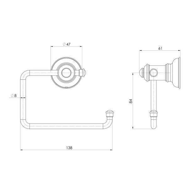 Technical Drawing; Phoenix Cromford Toilet Roll Holder