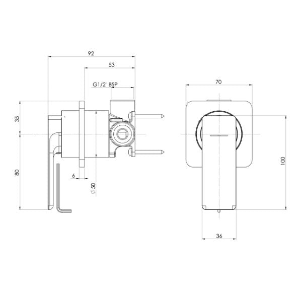 Technical Drawing; Phoenix Gloss MKII Shower / Wall Mixer