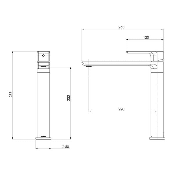 Technical Drawing; Phoenix Gloss MKII Sink Mixer