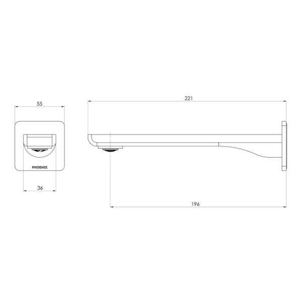 Phoenix Gloss MKII Wall Basin / Bath Outlet 200mm Brushed Carbon