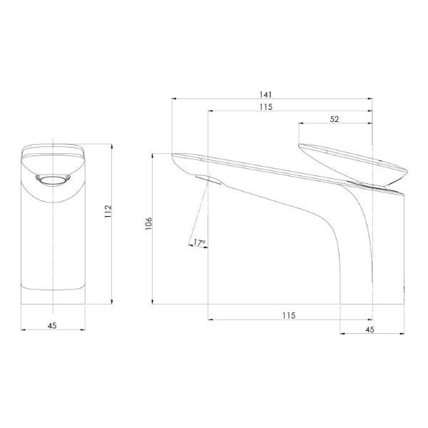 Phoenix Nuage Basin Mixer Technical Drawing - The Blue Space