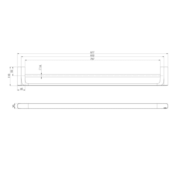 Phoenix Nuage Double Towel Rail 800mm Technical Drawing - The Blue Space