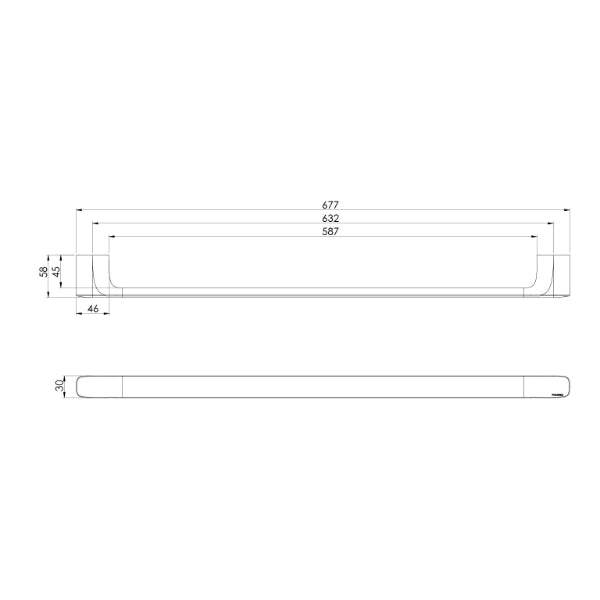 Phoenix Nuage Single Towel Rail 600mm Technical Drawing - The Blue Space