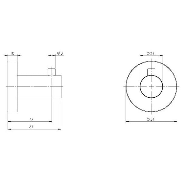 Phoenix Radii Stainless Steel Robe Hook Round Plate Technical Drawing - The Blue Space