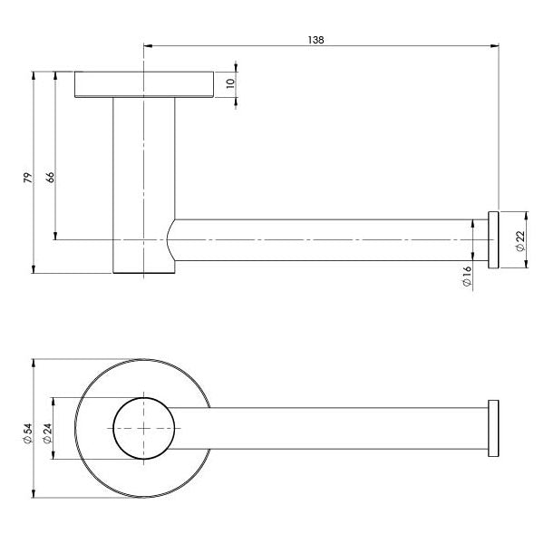 Phoenix Radii Stainless Steel Toilet Roll Holder Round Plate Technical Drawing - The Blue Space