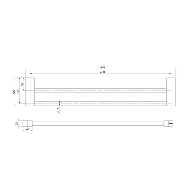 Phoenix Lexi MKII Double Towel Rail 600mm Technical Drawing - The Blue Space