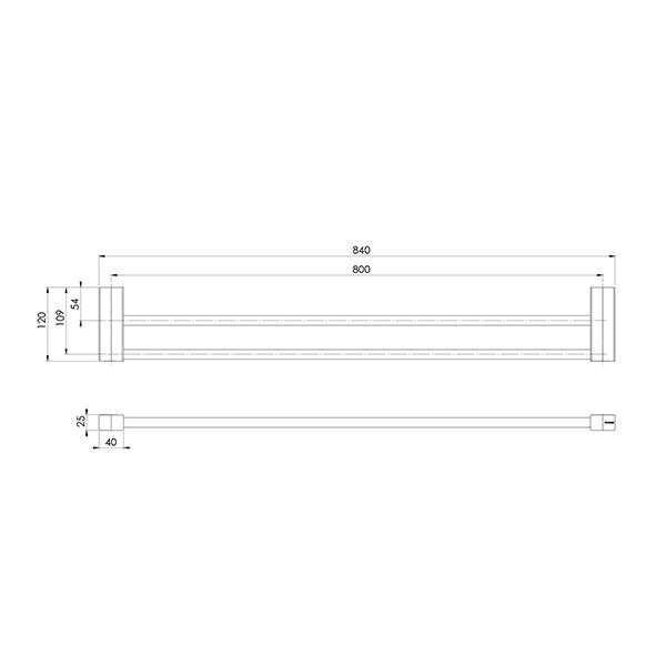 Phoenix Lexi MKII Double Towel Rail 800mm Technical Drawing - The Blue Space