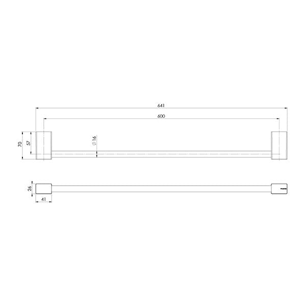 Phoenix Lexi MKII Single Towel Rail 600mm Technical Drawing - The Blue Space