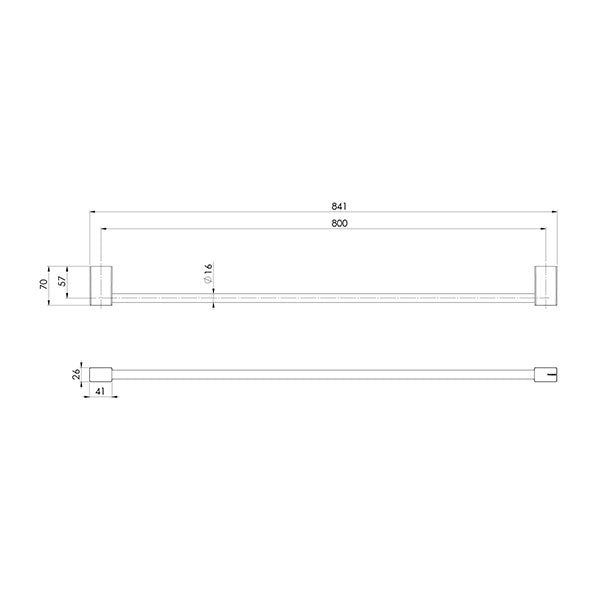 Phoenix Lexi MKII Single Towel Rail 800mm Technical Drawing - The Blue Space