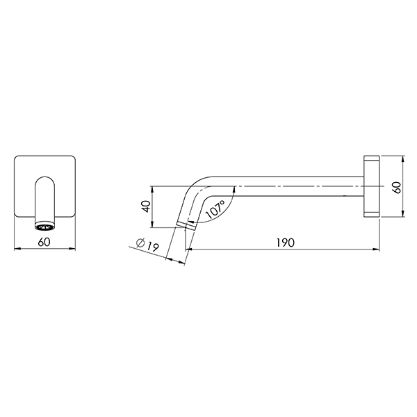 Phoenix Toi Wall Bath Outlet 180mm-Technical Drawing The Blue Space