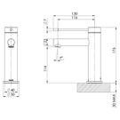 Phoenix Vivid Slimline Basin Mixer 316 Stainless Steel Technical Drawing - The Blue Space