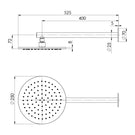 Phoenix Vivid Slimline Shower Arm & 250mm Round Rose 316 Stainless Steel Technical Drawing - The Blue Space