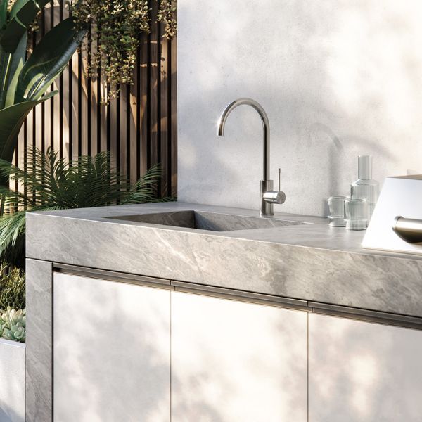 Phoenix Vivid Slimline 316 Stainless Steel Sink Mixer 200mm Gooseneck Lifestyle Image - The Blue Space