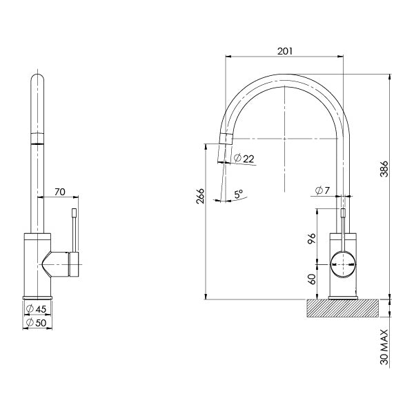 Phoenix Vivid Slimline 316 Stainless Steel Sink Mixer 200mm Gooseneck