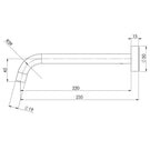 Phoenix Vivid Slimline Bath Outlet 230mm Curved Technical Drawing - The Blue Space