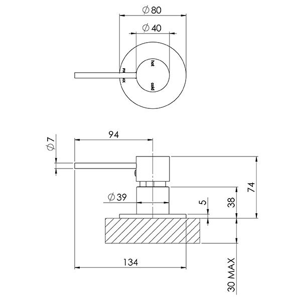 Phoenix Vivid Slimline Hob Mixer - Technical Drawing - The Blue Space