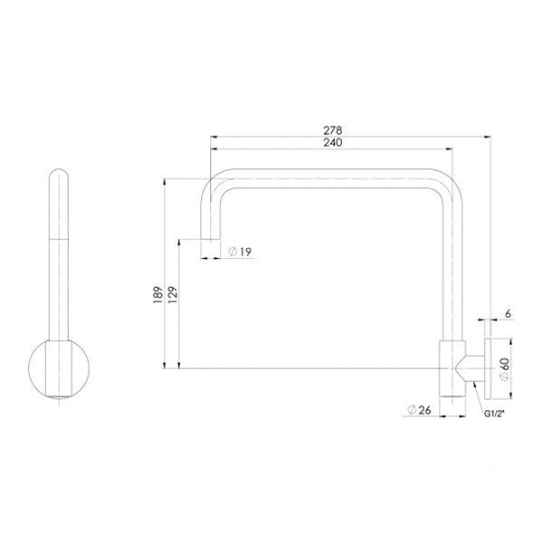 Phoenix Vivid Slimline Plus Wall Sink Outlet Technical Drawing - The Blue Space