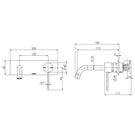 Phoenix Vivid Slimline Wall Basin Mixer Set 180mm Curved Technical Drawing - The Blue Space