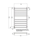 Radiant Round 10 Bar Heated Towel Ladder 750 x 1200 Technical Drawing - The Blue Space