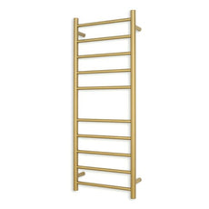 Radiant 10 Bar Round Heated Towel Ladder 430w x 1100h - Brushed Gold in modern bathroom design | The Blue Space