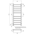 Technical Drawing: Radiant 10 Bar Round Heated Towel Ladder 430w x 1100h - The Blue Space