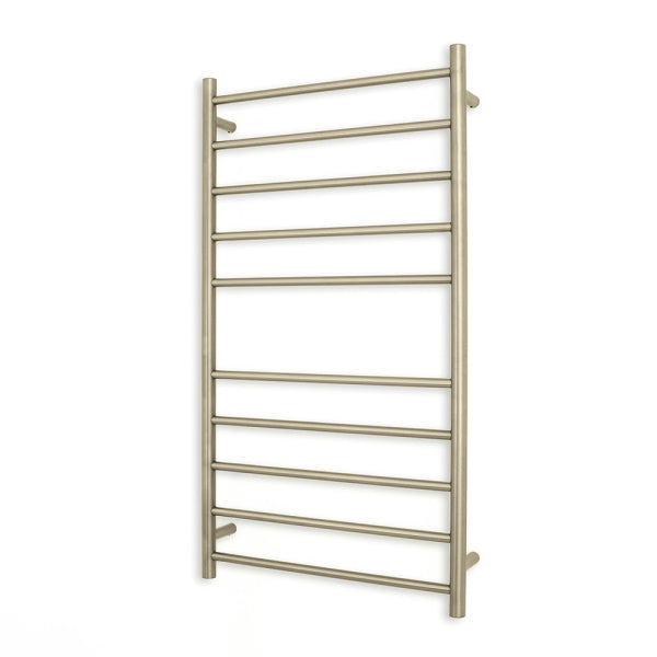 Radiant 10 Bar Round Heated Towel Ladder 600 x 1100 Brushed Nickel - The Blue Space