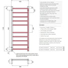 Technical Drawing: Radiant 12V 10 Bar Round Heated Towel Ladder 430w x 1100h - Brushed SS