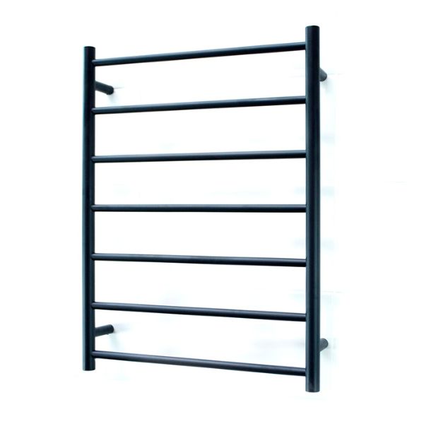 Radiant 12V 7 Bar Round Heated Towel Ladder 600w x 800h - Matte Black