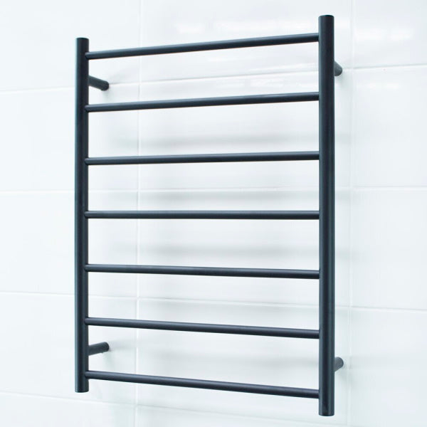 Radiant 12V 7 Bar Round Heated Towel Ladder 600w x 800h - Matte Black