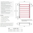 Technical Drawing: Radiant 12V Square 7 Bar Heated Towel Ladder 600w x 800h
