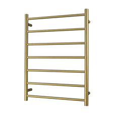 Radiant Round 240V 7 Bar Heated Towel Rail 600x800 Brushed Gold - The Blue Space