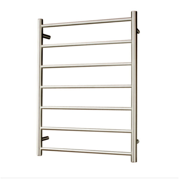Radiant 240V Round 7 Bar Heated Towel Rail 600x800 Brushed Nickel - The Blue Space