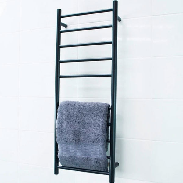 Radiant Round 10 Bar Heated Towel Ladder 430 x 1100 Matte Black | The Blue Space