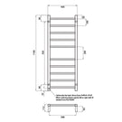 Radiant Round 10 Bar Heated Towel Ladder 430 x 1100 Technical Drawing | The Blue Space